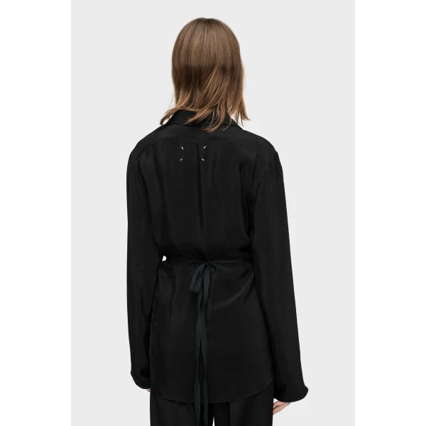 Maison Margiela Ruched Wrap Shirt in Black | Shirts | Luxury Shoes 