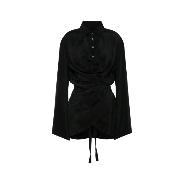 Maison Margiela Ruched Wrap Shirt in Black | Luxury Shoes 