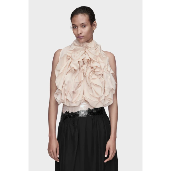 Maison Margiela Ruffle Halter Top in Sand | Sleeveless | Luxury Shoes 