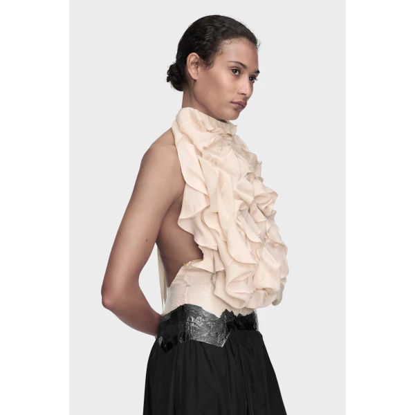 Maison Margiela Ruffle Halter Top in Sand | Sleeveless | Luxury Shoes 