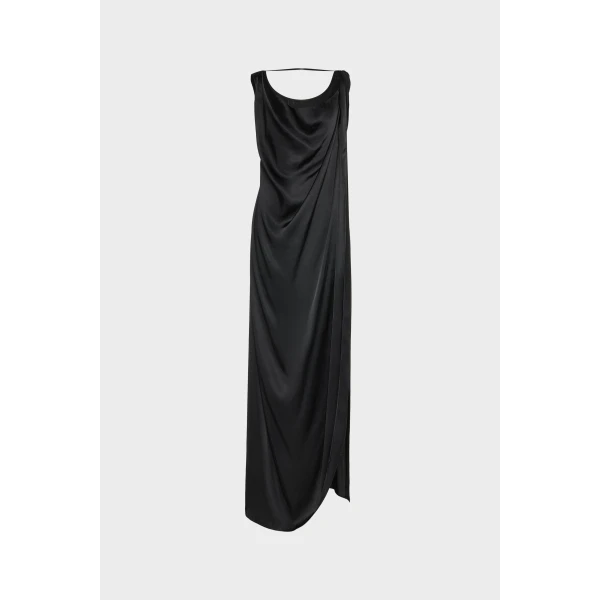 Maison Margiela Satin Draped Maxi Dress in Black | Maxi Dresses | Luxury Shoes 