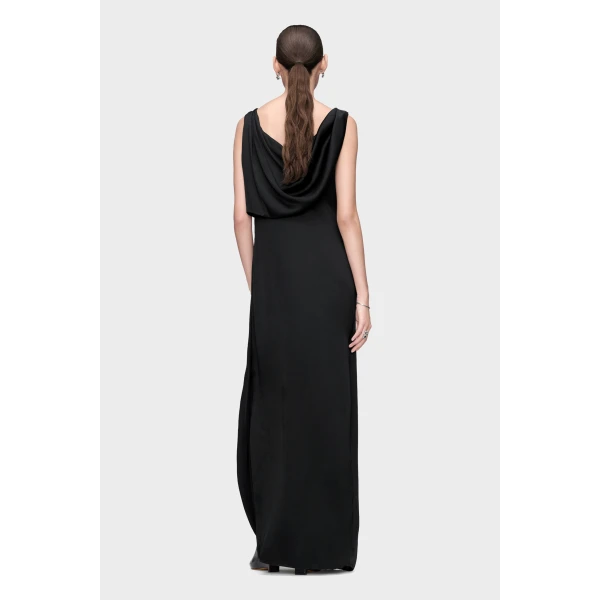 Maison Margiela Satin Draped Maxi Dress in Black | Maxi Dresses | Luxury Shoes 