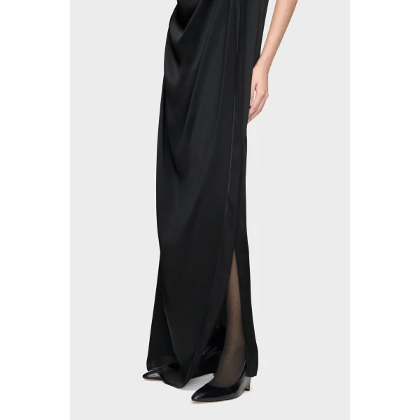 Maison Margiela Satin Draped Maxi Dress in Black | Maxi Dresses | Luxury Shoes 