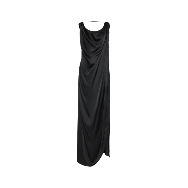Maison Margiela Satin Draped Maxi Dress in Black | Luxury Shoes 