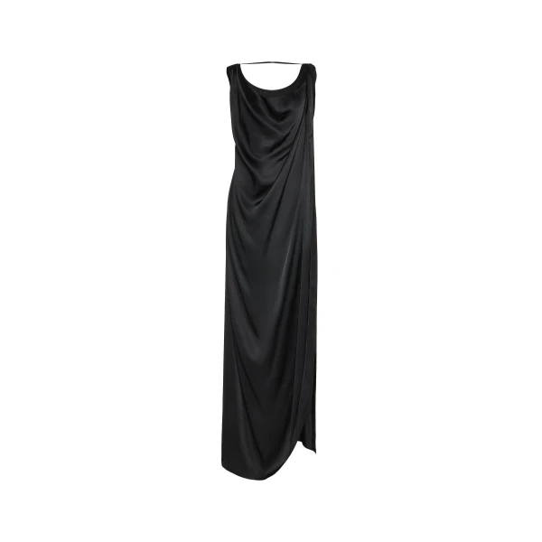Satin Draped Maxi Dress in Black