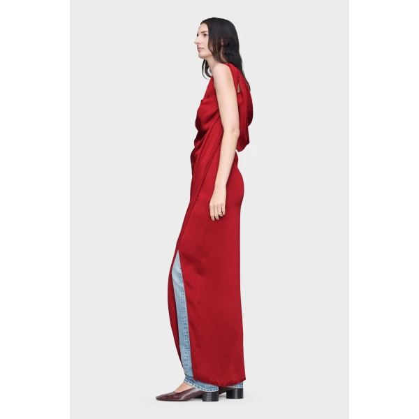 Maison Margiela Satin Draped Maxi Dress in Bordeaux | Maxi Dresses | Luxury Shoes 