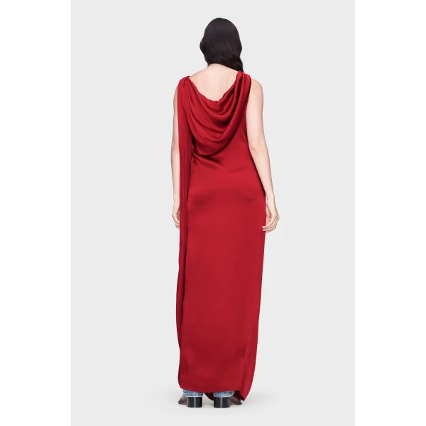 Maison Margiela Satin Draped Maxi Dress in Bordeaux | Maxi Dresses | Luxury Shoes 