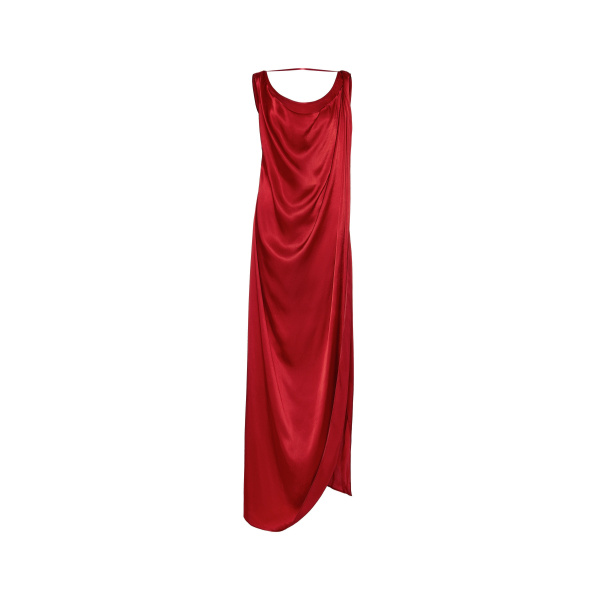 Maison Margiela Satin Draped Maxi Dress in Bordeaux | Luxury Shoes 