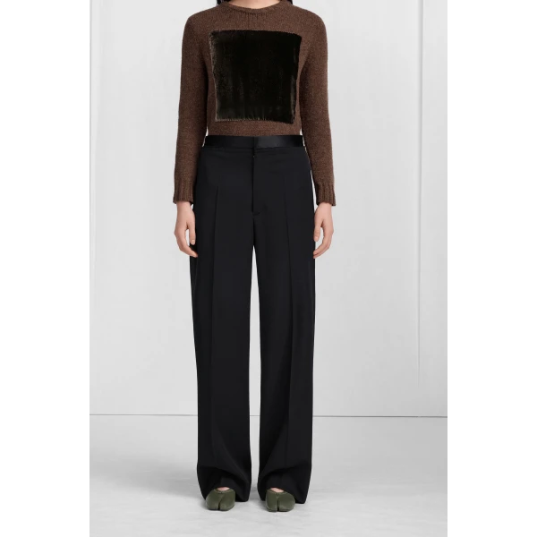 Maison Margiela Satin-Waist Virgin Wool Tuxedo Trousers in Black | Wide leg pants | Luxury Shoes 