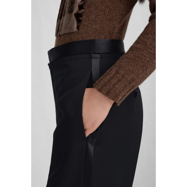 Maison Margiela Satin-Waist Virgin Wool Tuxedo Trousers in Black | Wide leg pants | Luxury Shoes 