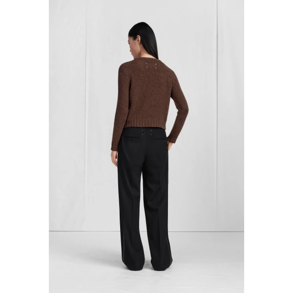 Maison Margiela Satin-Waist Virgin Wool Tuxedo Trousers in Black | Wide leg pants | Luxury Shoes 