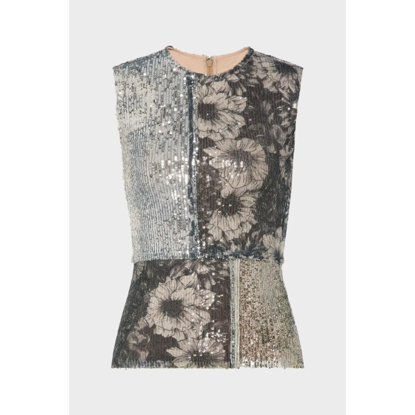 Maison Margiela Sequin Floral Top in Grey | Sleeveless | Luxury Shoes 