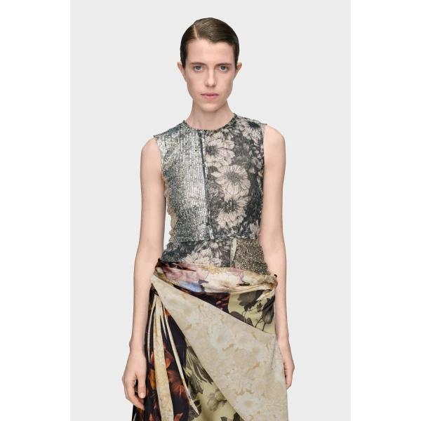 Maison Margiela Sequin Floral Top in Grey | Sleeveless | Luxury Shoes 