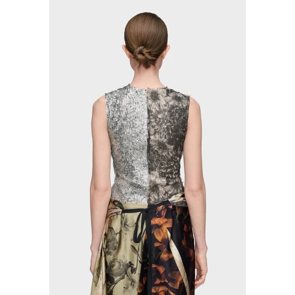 Maison Margiela Sequin Floral Top in Grey | Sleeveless | Luxury Shoes 