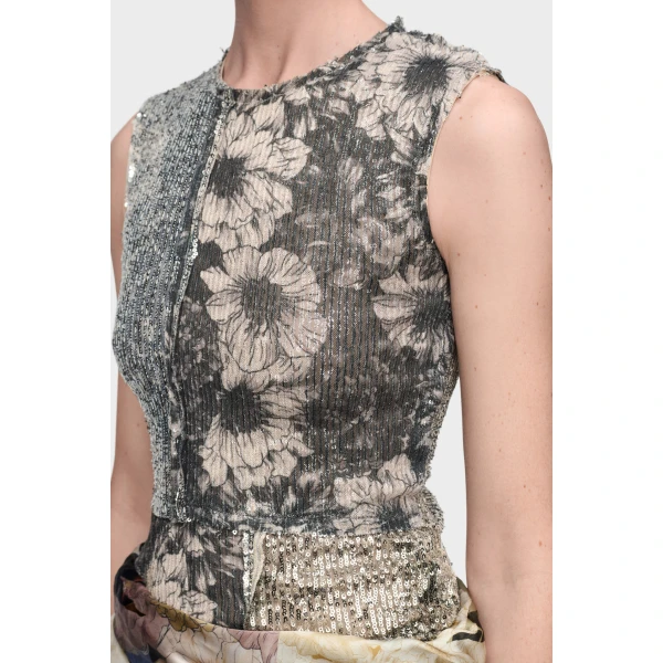 Maison Margiela Sequin Floral Top in Grey | Sleeveless | Luxury Shoes 