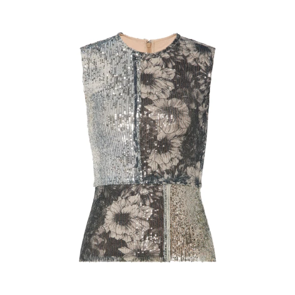 Maison Margiela Sequin Floral Top in Grey | Luxury Shoes 