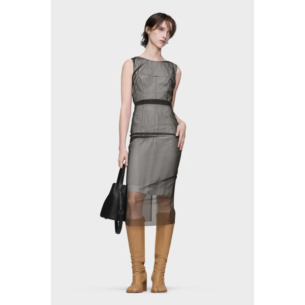 Maison Margiela Sheer Dress in Brown | Midi Dresses | Luxury Shoes 