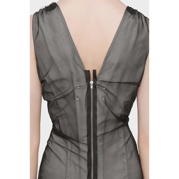 Maison Margiela Sheer Dress in Brown | Midi Dresses | Luxury Shoes 