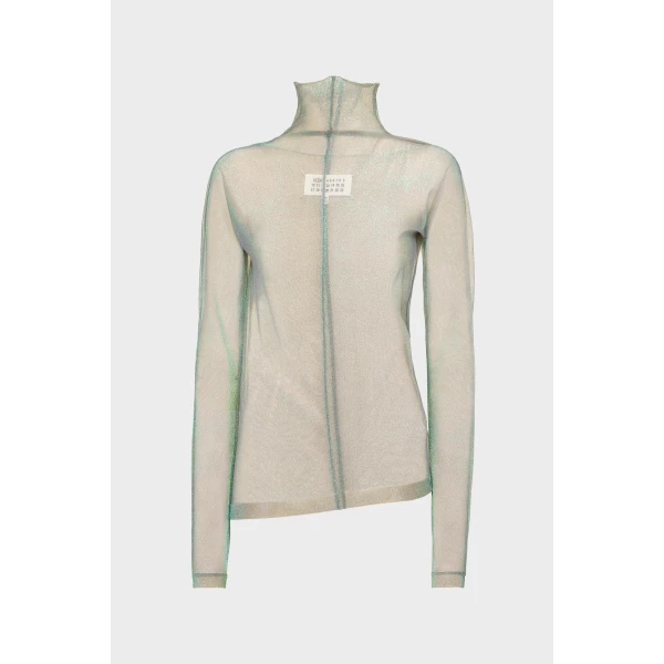 Maison Margiela Shimmer Knit Draped Longsleeve in Light Green | Sweaters | Luxury Shoes 