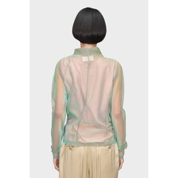 Maison Margiela Shimmer Knit Draped Longsleeve in Light Green | Sweaters | Luxury Shoes 