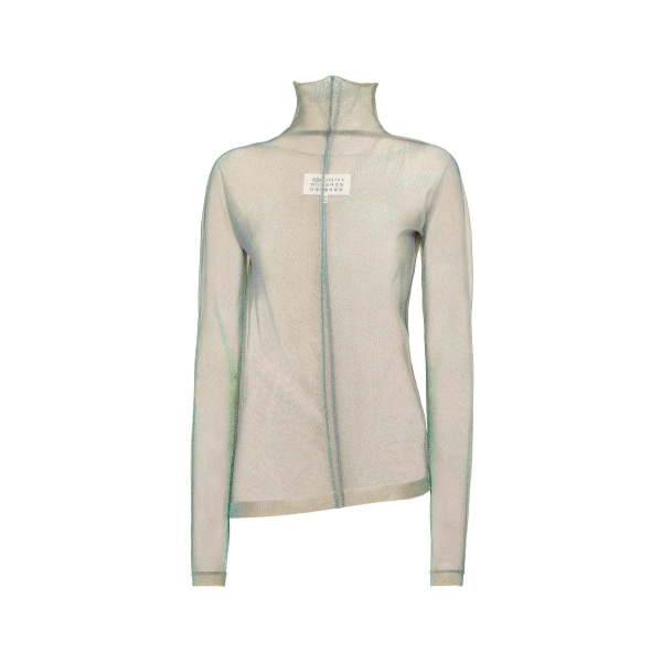 Maison Margiela Shimmer Knit Draped Longsleeve in Light Green | Luxury Shoes 