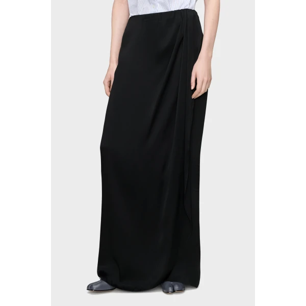 Maison Margiela Silk Draped Skirt in Black | Maxi Skirts | Luxury Shoes 