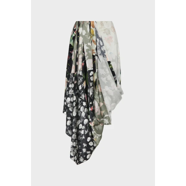 Maison Margiela Silk Floral Draped Skirt in Ivory | Midi Skirts | Luxury Shoes 