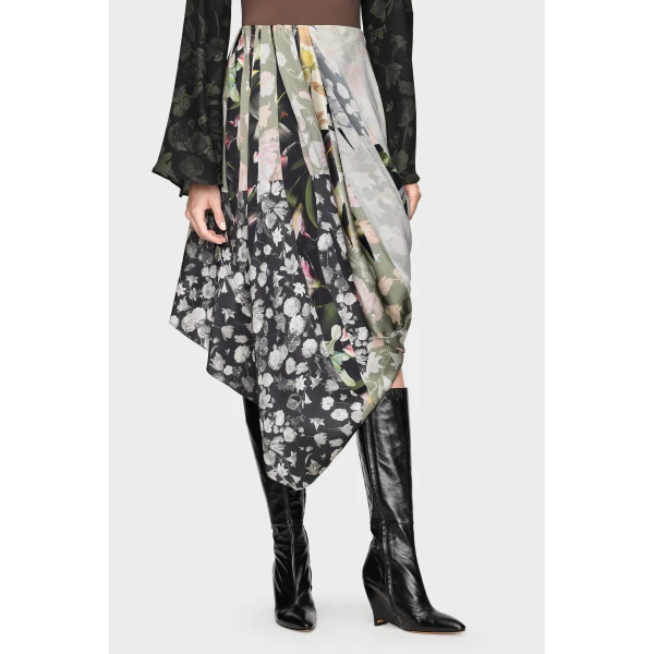 Maison Margiela Silk Floral Draped Skirt in Ivory | Midi Skirts | Luxury Shoes 