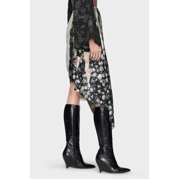 Maison Margiela Silk Floral Draped Skirt in Ivory | Midi Skirts | Luxury Shoes 