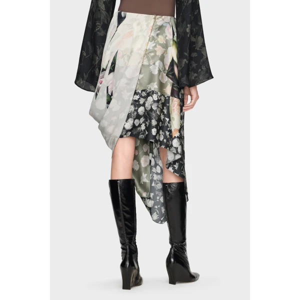 Maison Margiela Silk Floral Draped Skirt in Ivory | Midi Skirts | Luxury Shoes 