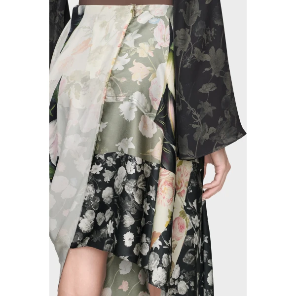 Maison Margiela Silk Floral Draped Skirt in Ivory | Midi Skirts | Luxury Shoes 