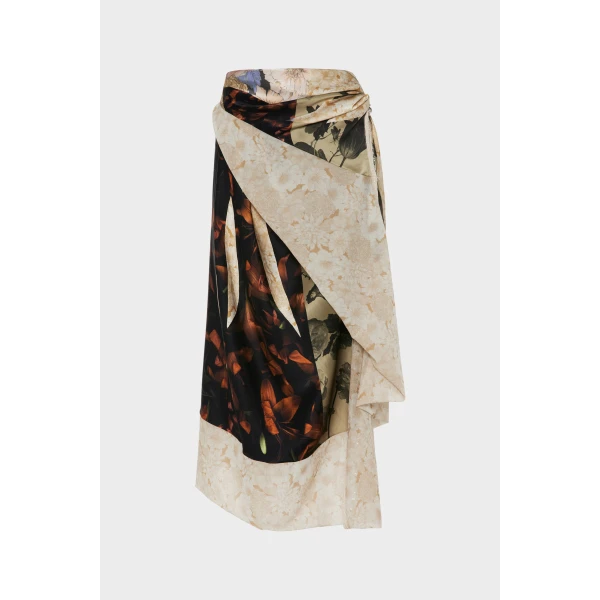 Maison Margiela Silk Floral Midi Skirt in Ivory | Midi Skirts | Luxury Shoes 