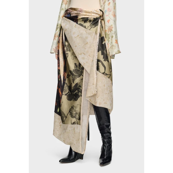 Maison Margiela Silk Floral Midi Skirt in Ivory | Midi Skirts | Luxury Shoes 
