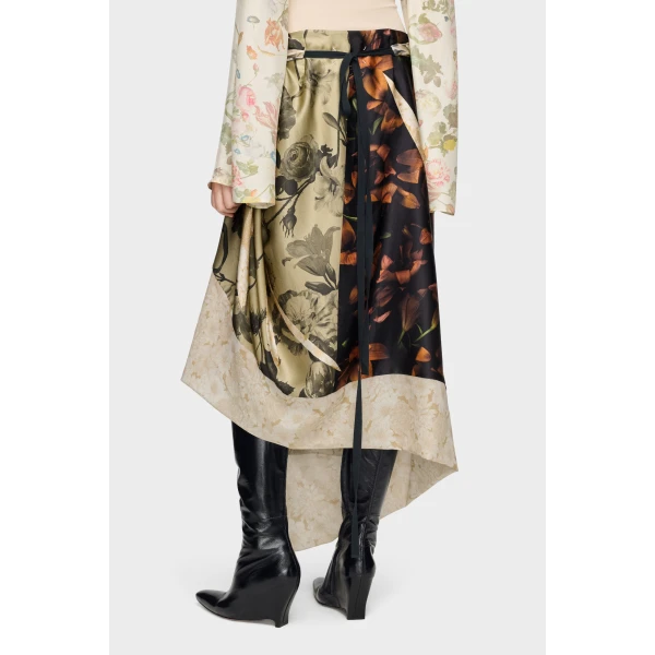 Maison Margiela Silk Floral Midi Skirt in Ivory | Midi Skirts | Luxury Shoes 