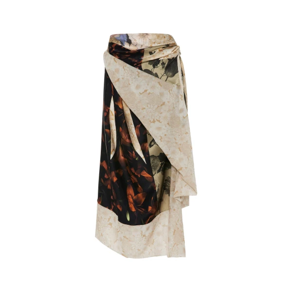 Silk Floral Midi Skirt in Ivory