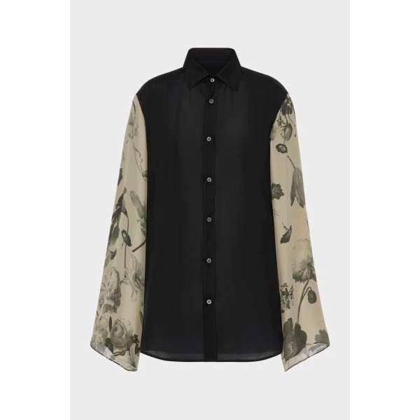 Maison Margiela Silk Floral Shirt in Black | Shirts | Luxury Shoes 