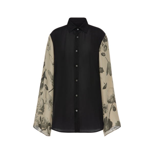 Maison Margiela Silk Floral Shirt in Black | Luxury Shoes 
