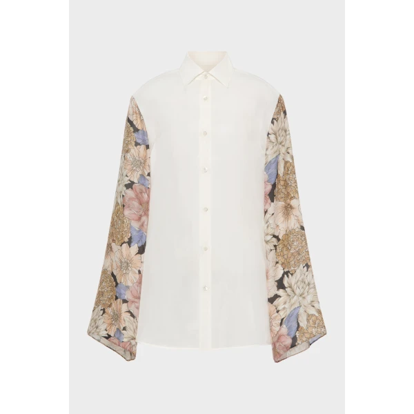 Maison Margiela Silk Floral Shirt in Ivory | Shirts | Luxury Shoes 