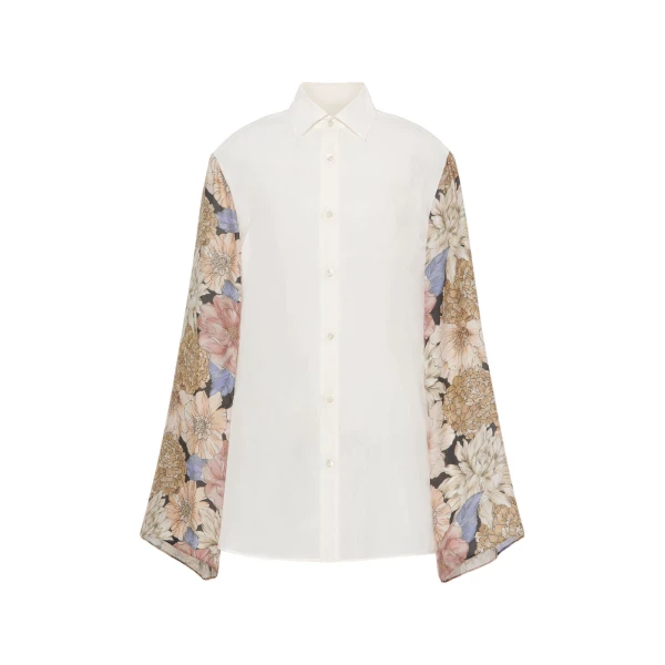 Maison Margiela Silk Floral Shirt in Ivory | Luxury Shoes 