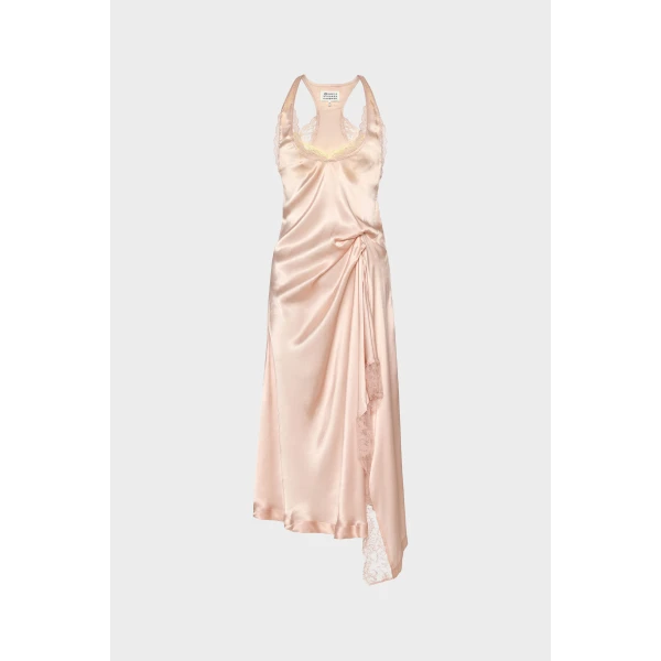 Maison Margiela Silk Lace Slip Midi Dress in Blush | Midi Dresses | Luxury Shoes 