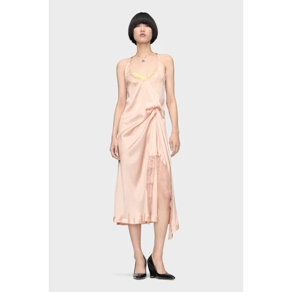 Maison Margiela Silk Lace Slip Midi Dress in Blush | Midi Dresses | Luxury Shoes 
