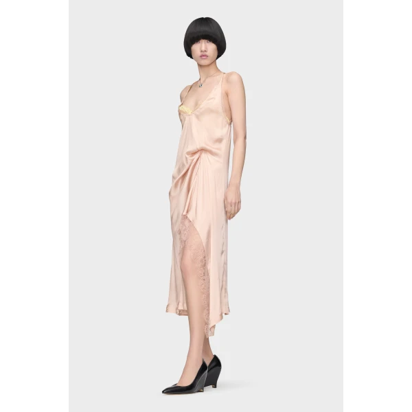 Maison Margiela Silk Lace Slip Midi Dress in Blush | Midi Dresses | Luxury Shoes 