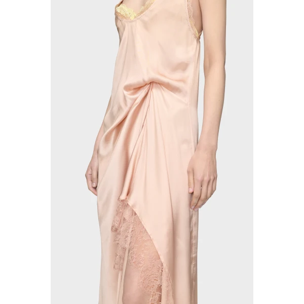 Maison Margiela Silk Lace Slip Midi Dress in Blush | Midi Dresses | Luxury Shoes 