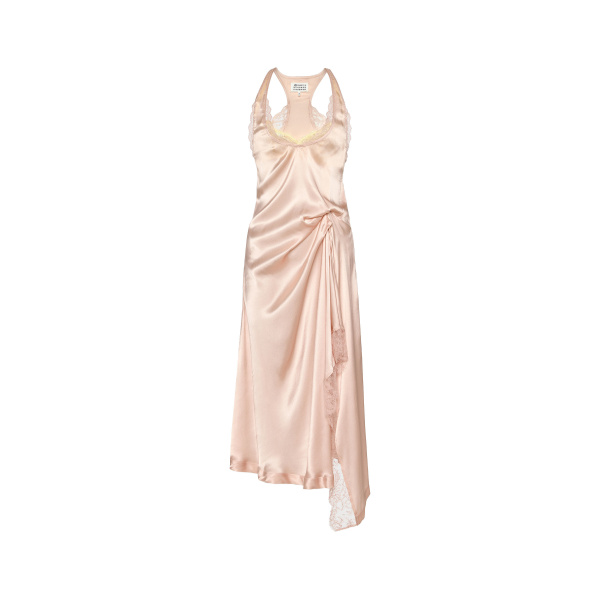 Maison Margiela Silk Lace Slip Midi Dress in Blush | Luxury Shoes 