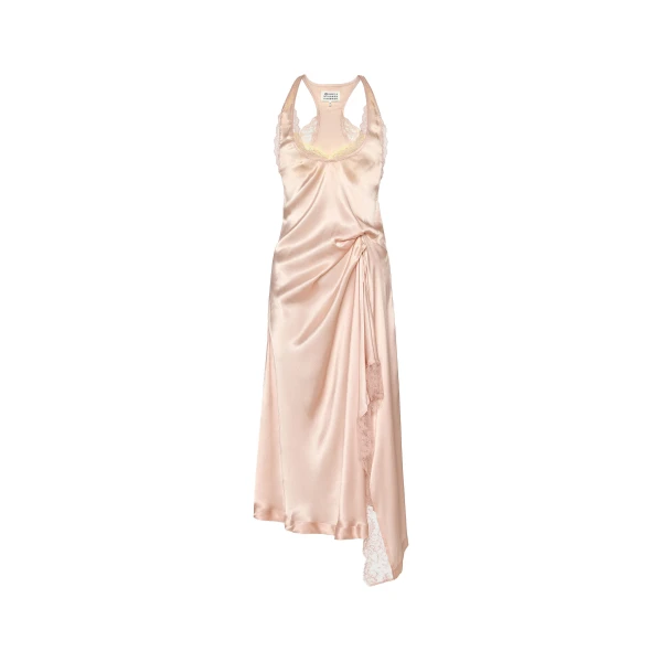 Silk Lace Slip Midi Dress in Blush