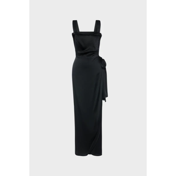 Maison Margiela Silk Satin Maxi Dress in Black | Maxi Dresses | Luxury Shoes 