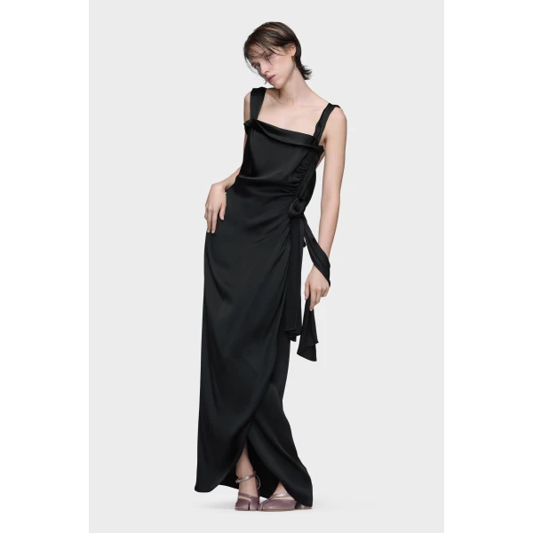 Maison Margiela Silk Satin Maxi Dress in Black | Maxi Dresses | Luxury Shoes 