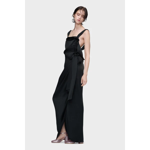 Maison Margiela Silk Satin Maxi Dress in Black | Maxi Dresses | Luxury Shoes 