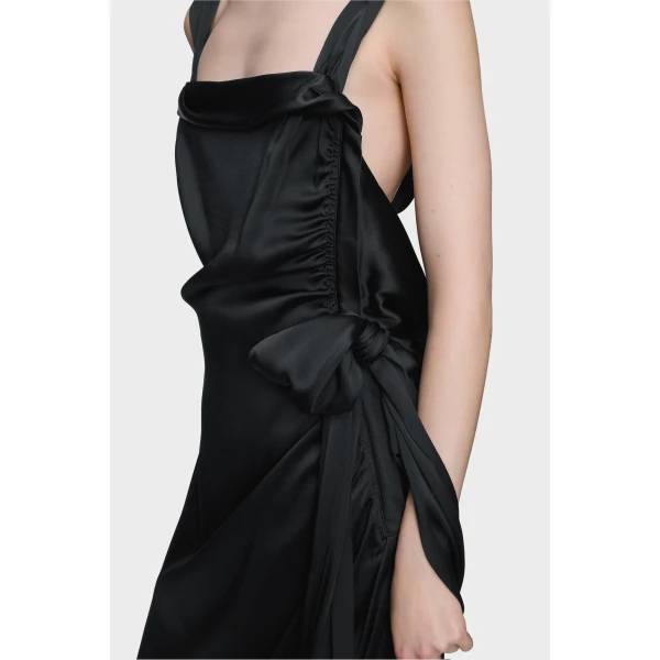 Maison Margiela Silk Satin Maxi Dress in Black | Maxi Dresses | Luxury Shoes 