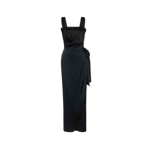 Maison Margiela Silk Satin Maxi Dress in Black | Luxury Shoes 